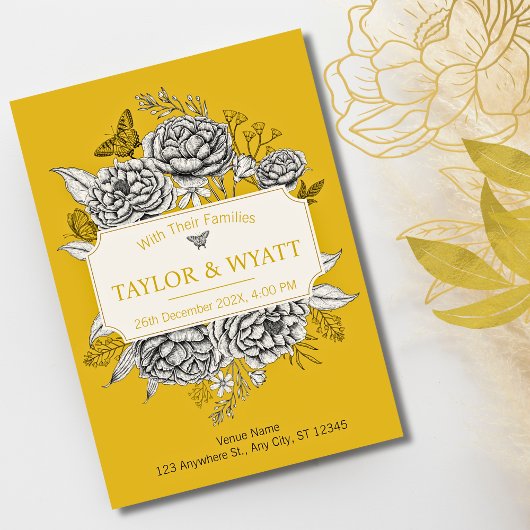 金ゴールドエレガント牡丹フローラ 招待状