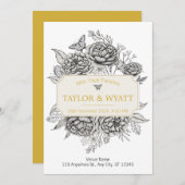 金ゴールドエレガント牡丹フローラ 招待状 (正面/裏面)