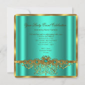 金ゴールドエレガント玉ティール(緑がかった色)ピアスバースデーパーティー3 招待状 (裏面)
