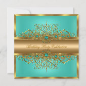 金ゴールドエレガント玉ティール(緑がかった色)ピアスバースデーパーティー 招待状 (正面)