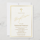 金ゴールドエレガント男の赤ちゃんバプテスマ招待状 招待状 (正面)