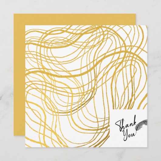 金ゴールドエレガント白と黒の文字 サンキューカード (正面/裏面)
