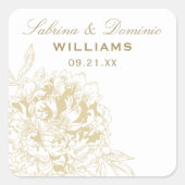 金ゴールドエレガント白フローラ牡丹結婚モノグラム スクエアシール (正面)