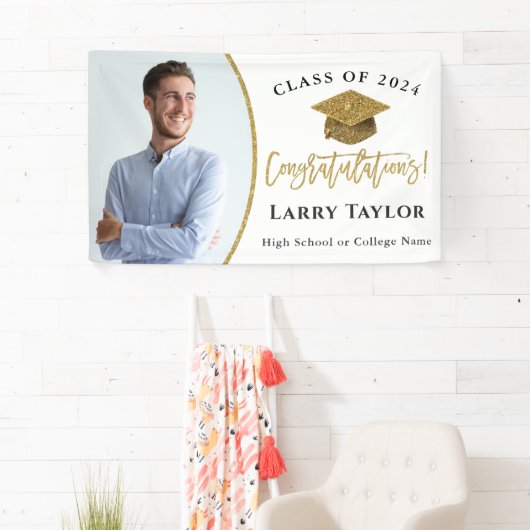 金ゴールドエレガント白写真大学院修了会 横断幕 (インサイチュ)