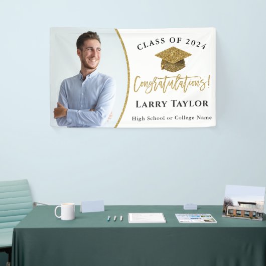 金ゴールドエレガント白写真大学院修了会 横断幕 (トレードショー)