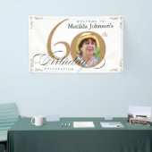 金ゴールドエレガント白書道写真第60誕生日 横断幕 (トレードショー)