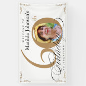 金ゴールドエレガント白書道写真第60誕生日 横断幕 (縦)