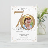 金ゴールドエレガント白書道写真第70誕生日 招待状 (スタンド正面)
