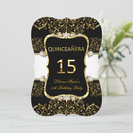 金ゴールドエレガント白黒グラマーキンセアニェラ 招待状 (スタンド正面)