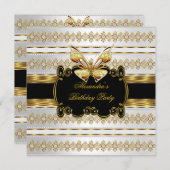 金ゴールドエレガント白黒ジュエルストライプバタフライ 招待状 (正面/裏面)