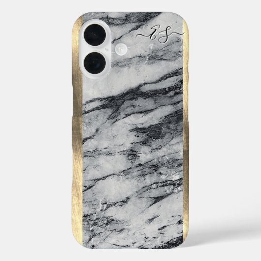 金ゴールドエレガント白黒大理石モノグラム追加 Case-Mate iPhoneケース (裏面)