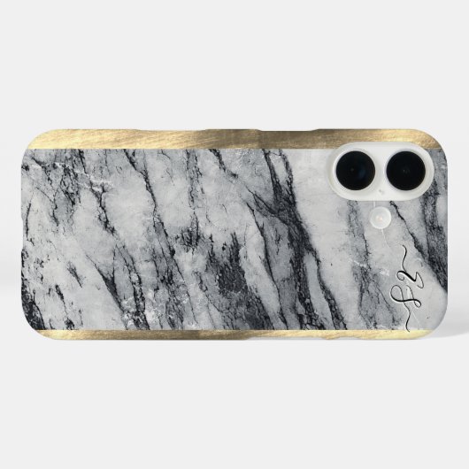 金ゴールドエレガント白黒大理石モノグラム追加 Case-Mate iPhoneケース (裏面 (横))