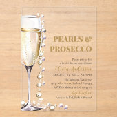 金ゴールドエレガント真珠とプロセッコブライダルシャワー アクリル招待状 (正面)