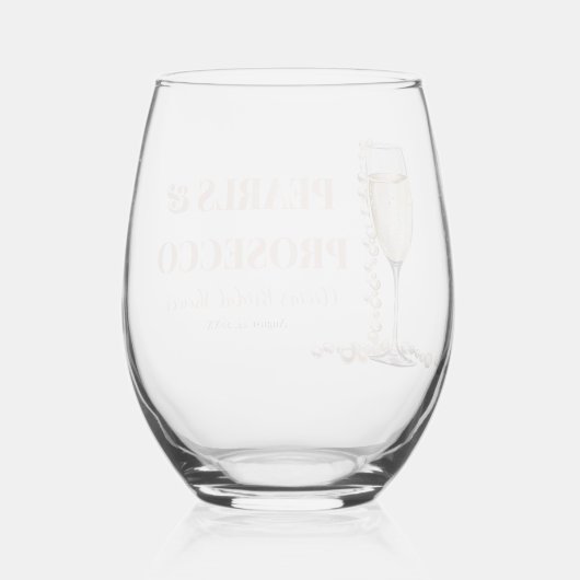 金ゴールドエレガント真珠とプロセッコブライダルシャワー ステムなしワイングラス (裏面)