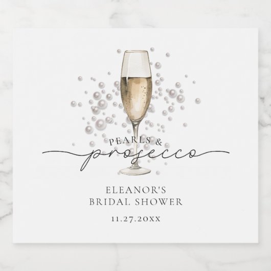 金ゴールドエレガント真珠とプロセッコブライダルシャワー ビールラベル (シングルラベル)