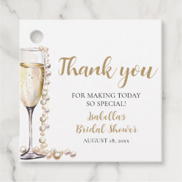 金ゴールドエレガント真珠とプロセッコブライダルシャワー フェイバータグ