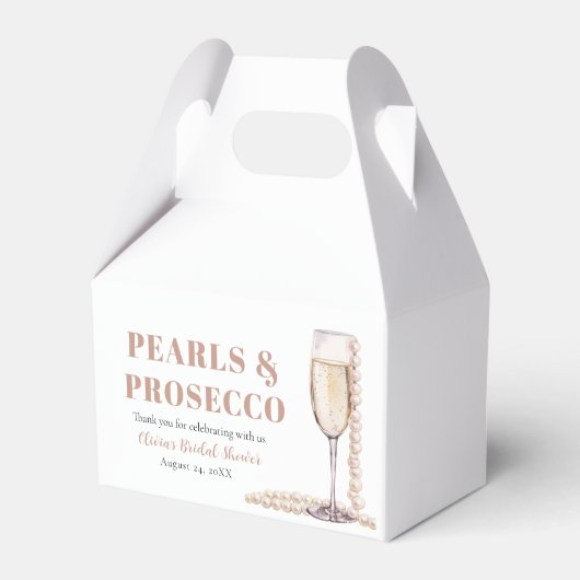 金ゴールドエレガント真珠とプロセッコブライダルシャワー フェイバーボックス (正面サイド)