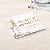 金ゴールドエレガント真珠とプロセッコブライダルシャワー ペーパーコースター (アングル)