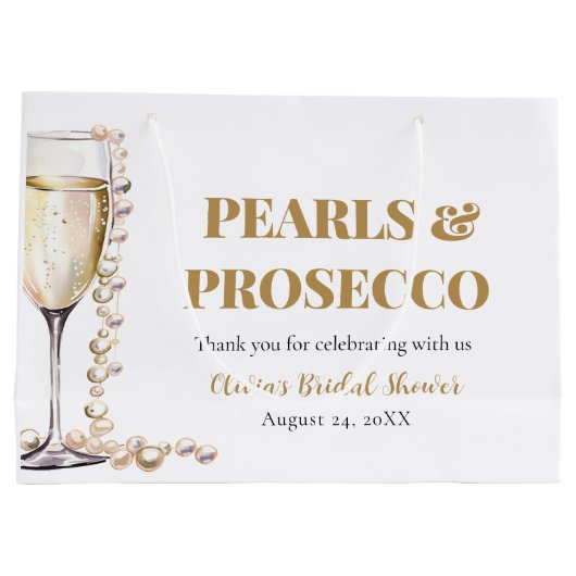 金ゴールドエレガント真珠とプロセッコブライダルシャワー ラージペーパーバッグ (裏面)