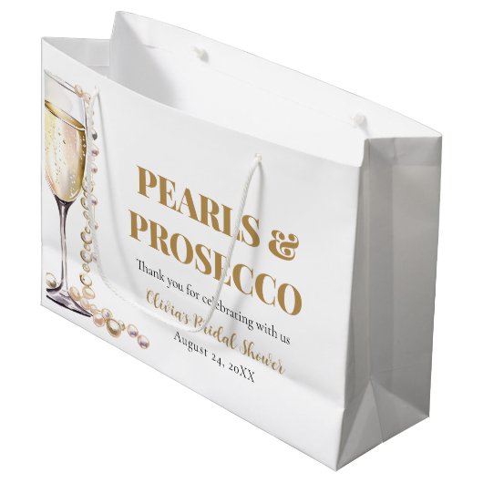 金ゴールドエレガント真珠とプロセッコブライダルシャワー ラージペーパーバッグ (正面アングル)