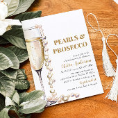 金ゴールドエレガント真珠とプロセッコブライダルシャワー 招待状