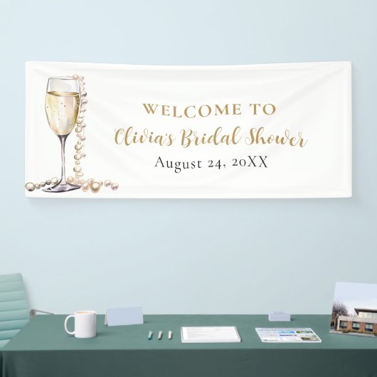 金ゴールドエレガント真珠とプロセッコブライダルシャワー 横断幕 (トレードショー)