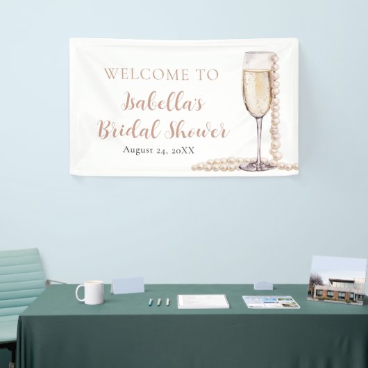 金ゴールドエレガント真珠とプロセッコブライダルシャワー 横断幕 (トレードショー)