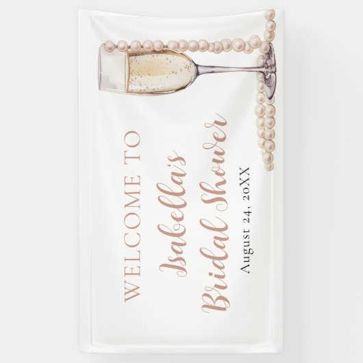 金ゴールドエレガント真珠とプロセッコブライダルシャワー 横断幕 (縦)