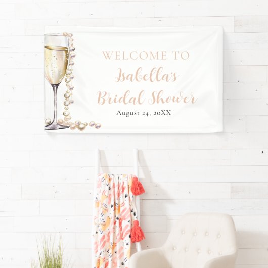 金ゴールドエレガント真珠とプロセッコブライダルシャワー 横断幕 (インサイチュ)