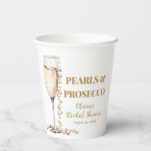 金ゴールドエレガント真珠とプロセッコブライダルシャワー 紙コップ (裏面)