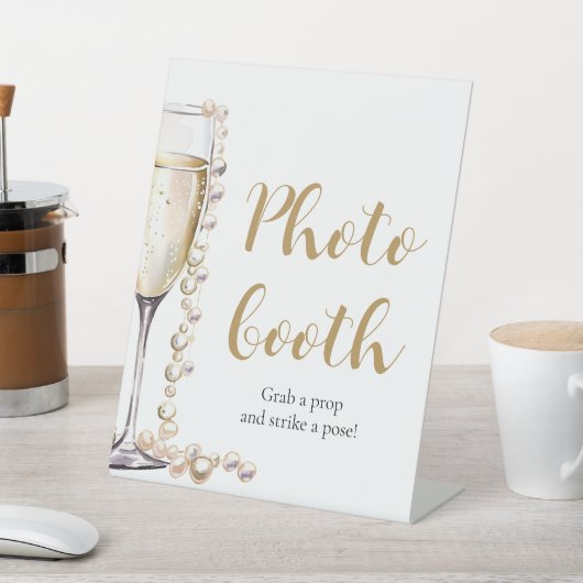 金ゴールドエレガント真珠とプロセッコ写真ブースのサイン 台座サイン (インサイチュ)