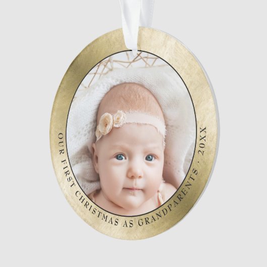 金ゴールドエレガント祖父母初めてのクリスマス写真 オーナメント (正面)