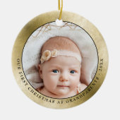 金ゴールドエレガント祖父母初めてのクリスマス写真 セラミックオーナメント (正面)