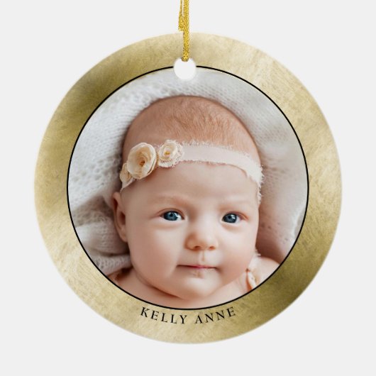 金ゴールドエレガント祖父母初めてのクリスマス写真 セラミックオーナメント (裏面)