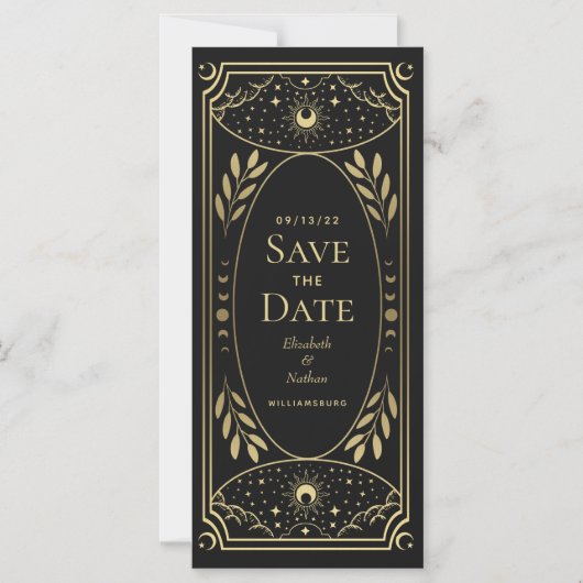 金ゴールドエレガント神秘的なタロットカード日付の保存 マグネット招待状 (正面)