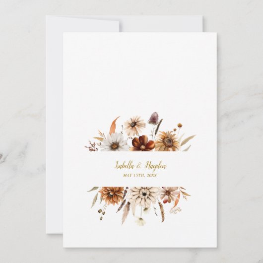 金ゴールドエレガント秋ボホテラコッタニュートラル結婚ズ 招待状 (裏面)