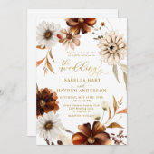 金ゴールドエレガント秋ボホテラコッタニュートラル結婚ズ 招待状 (正面/裏面)