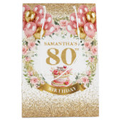 金ゴールドエレガント第80回誕生日パーティグラマー ミディアムペーパーバッグ (正面)