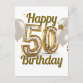 金ゴールドエレガント紙吹雪とバルーン50誕生日 ポストカード (正面)