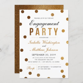 金ゴールドエレガント紙吹雪とホワイト婚約パーティ 招待状