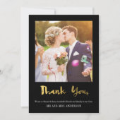 金ゴールドエレガント紙吹雪フォトサンキューカードブラック サンキューカード (正面)