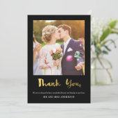 金ゴールドエレガント紙吹雪フォトサンキューカードブラック サンキューカード (スタンド正面)