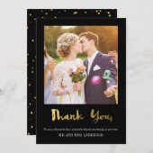 金ゴールドエレガント紙吹雪フォトサンキューカードブラック サンキューカード (正面/裏面)