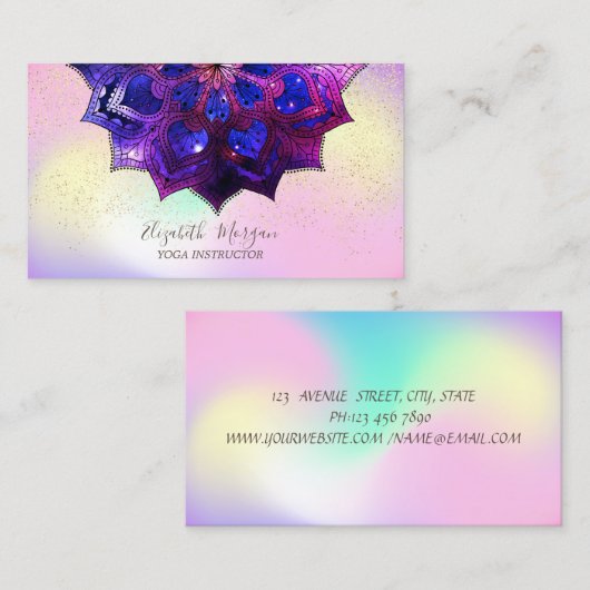 金ゴールドエレガント紙吹雪ヨガインストラクターマンダラ 名刺 (正面/裏面)