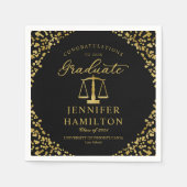 金ゴールドエレガント紙吹雪ロースクール卒業ブラック スタンダードカクテルナプキン (正面)