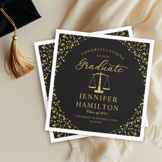 金ゴールドエレガント紙吹雪ロースクール卒業ブラック スタンダードカクテルナプキン