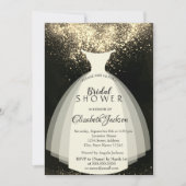 金ゴールドエレガント紙吹雪、ドレス、ブライダルシャワー 招待状 (正面)