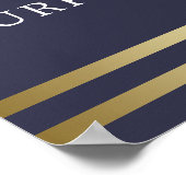 金ゴールドエレガント紙吹雪&ネイビーブルーウェルカムサイン ポスター (角)