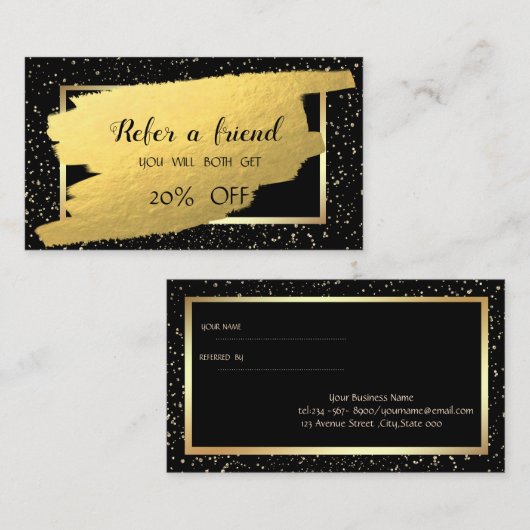 金ゴールドエレガント紙吹雪、ブラシストローク紹介カード 紹介カード (正面/裏面)