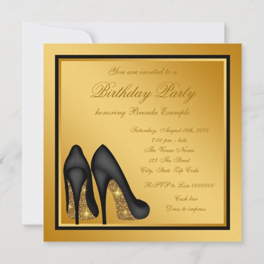 金ゴールドエレガント素晴らしい50th誕生日パーティー 招待状 (裏面)